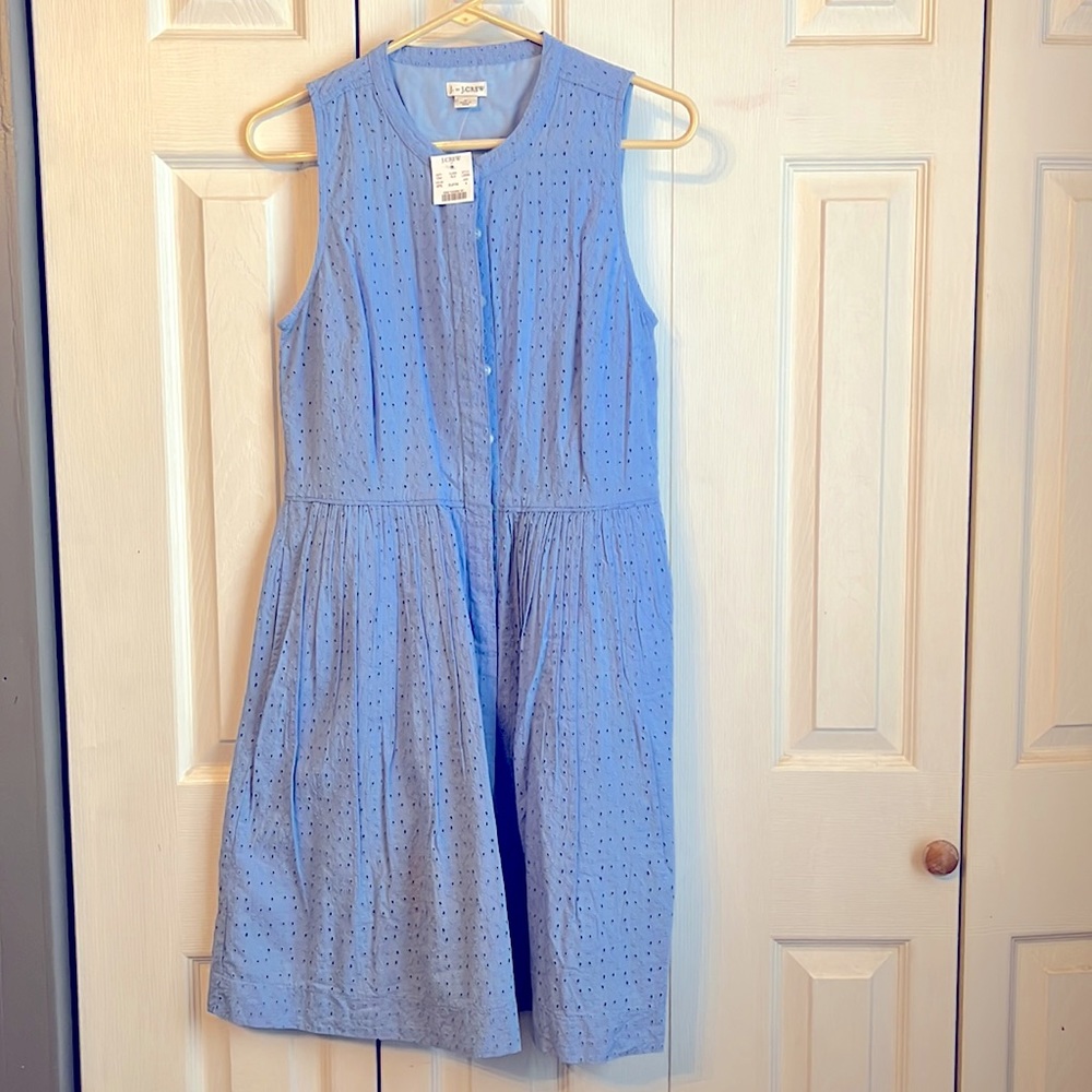 J by J crew eyelet sleeveless light blue dress size 4. NWT